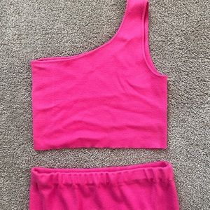 Pink Lily One Shoulder Cropped Top Small ( part of Set)